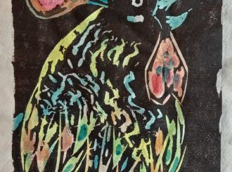 Cockerel Colour Hand Coloured Lino Cut