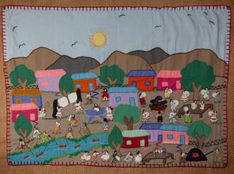 Chilean arpillera 'Weekend in a plobacion' - Conflict Textiles collection